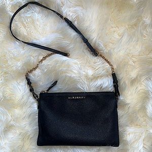 BURBERRY Flat Black Leather Clutch Crossbody Bag